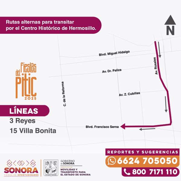 Gobierno de Sonora informa ajustes temporales en líneas de transporte urbano